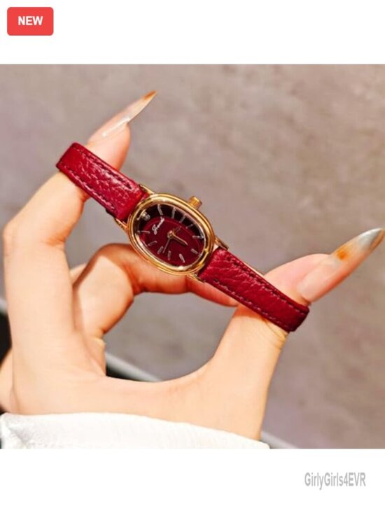 Vintage Women\'s Leather Wrist Watch – Small Gold Oval Square Case, Minimalist main image 6